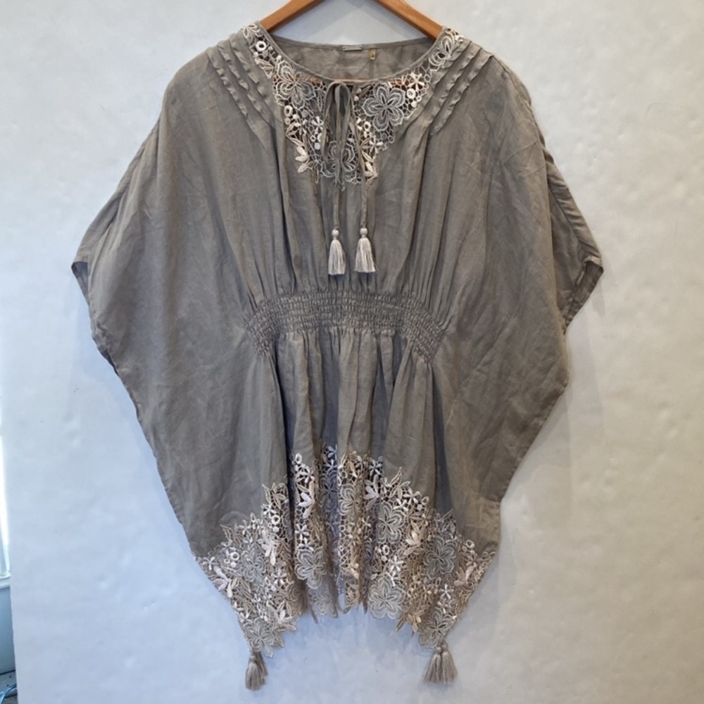 Elie Tahari Linen & Lace Tunic Kimono Top Large